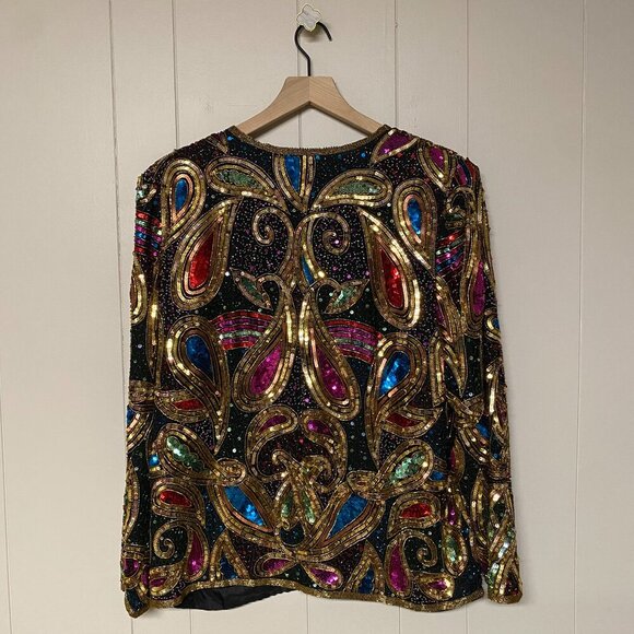 Vintage Laurence Kazar NY Paisley Sequin Beaded Jacket, 100% Silk, Large. - Picture 3 of 12